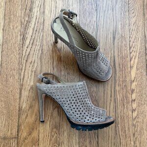 High Slingback Suede Open Toe Pumps by Via Spiga, Size 7